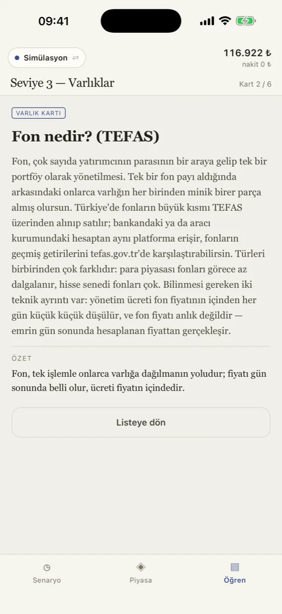 FinArena Öğren kartı: Fon nedir? (TEFAS) — kartın tam metni ve özeti